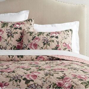 Pottery Barn Adelise Reversible Cotton Linen Floral Quilt Queen
